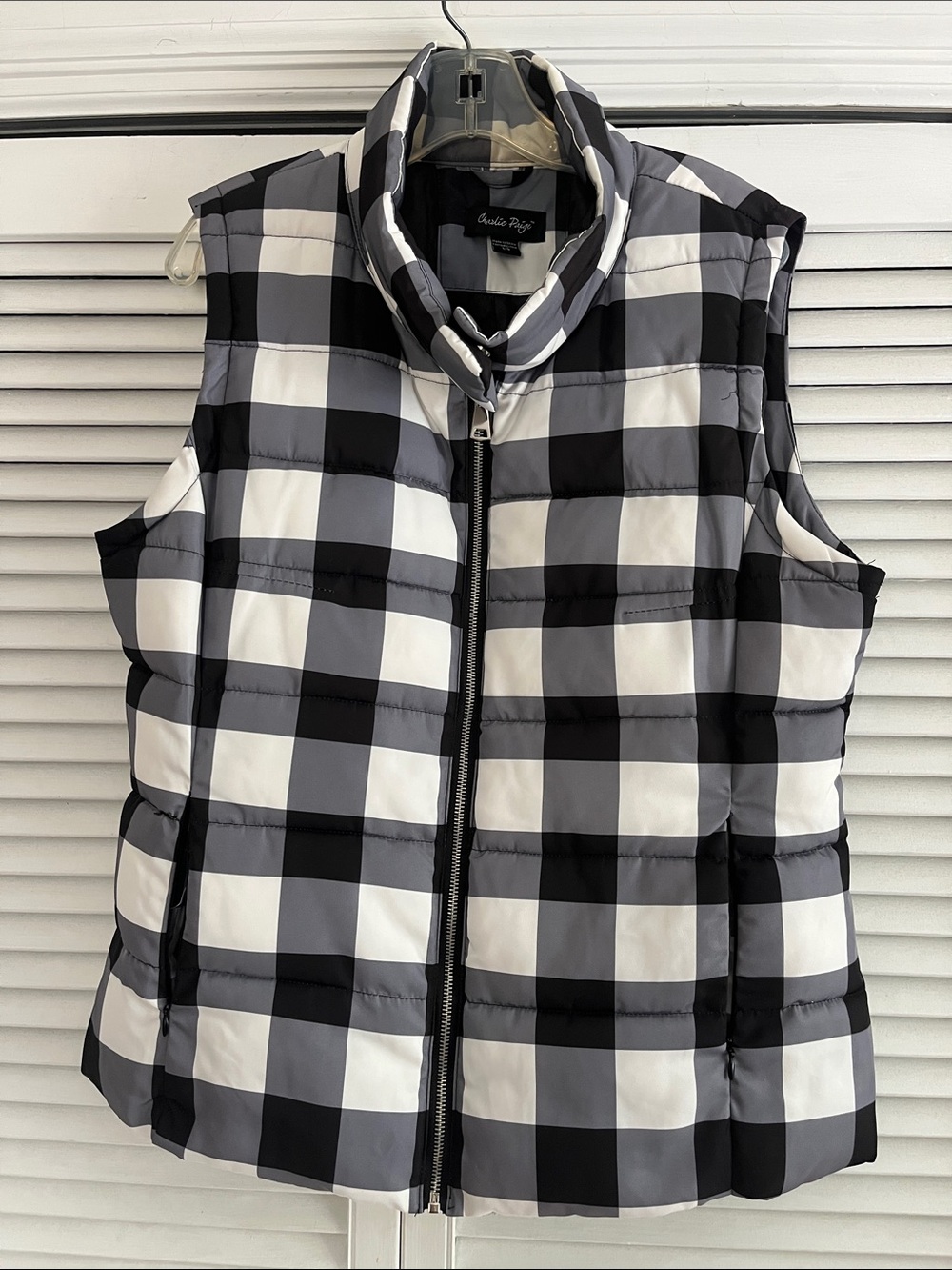 Charlie Paige Black & White Buffalo Check Puffer Vest